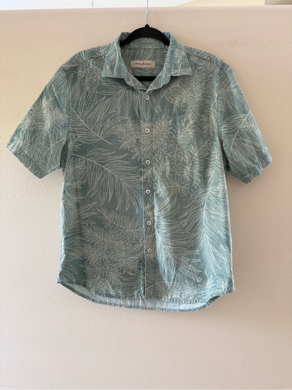 Tommy Bahama Light Seafoam Green Palm-Print Camp Shirt